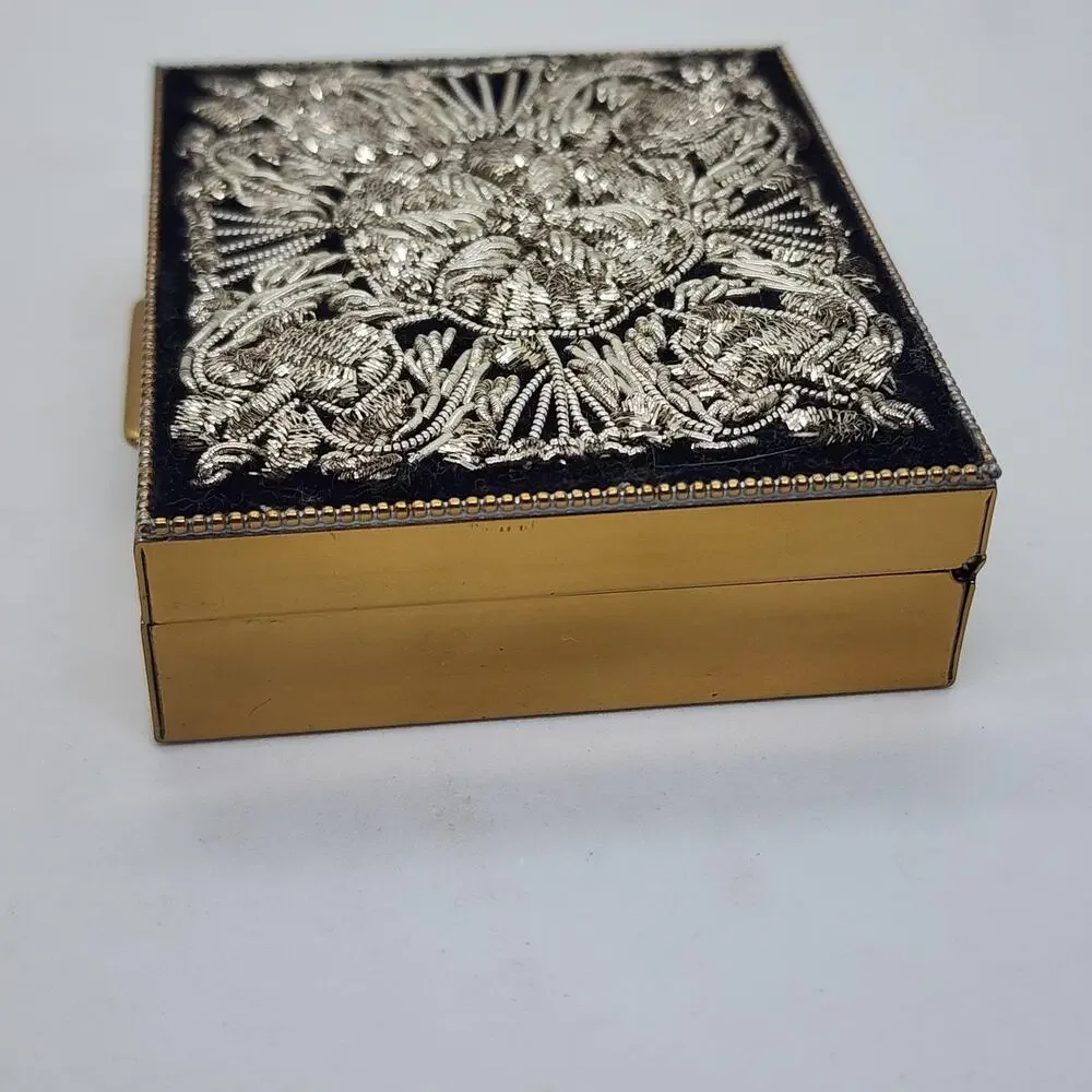 Vintage Treasures of India Zardozi Embroidery Compact Mirror Lipstick Case